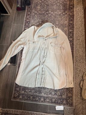 Amazon Women's Beige Button-Down Waffle Knit Shirt